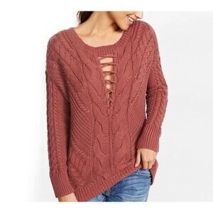 Express Braided Chunky Knit Mauve Rose Sweater - Women's Small - High-Low Hem